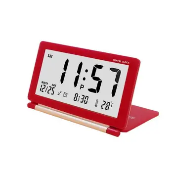 

Mini Digital Alarm Clock Folding Multifunction Portable LCD Clock Desk Table Folding Clock Temperature Date Time Display