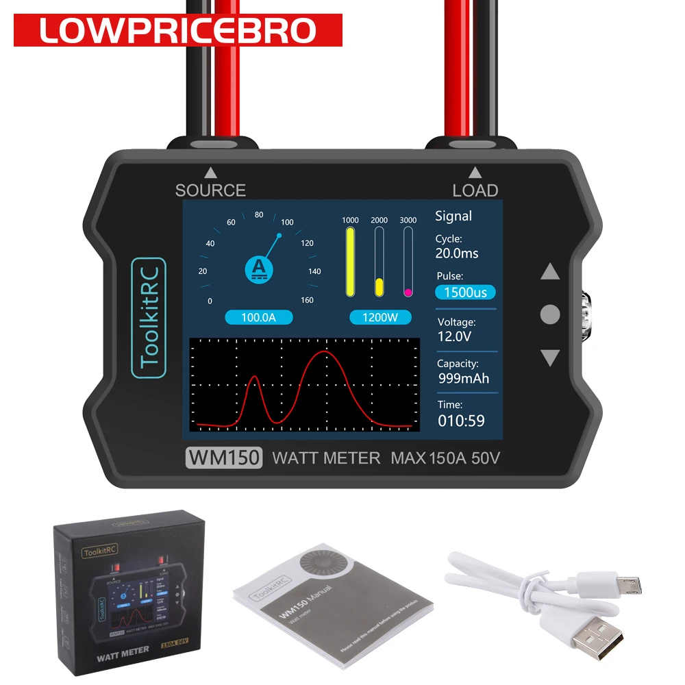 Tensão de Alimentação Saída de Sinal Testador para rc Toolkitrc Watt Meter Power Analyzer Display Lcd Atual Ppm Fpv Drone Wm150 150a 50 v