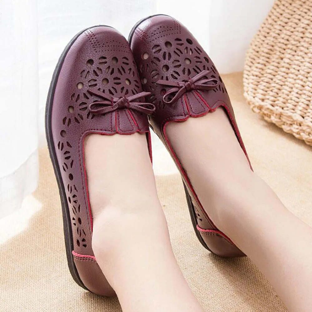 Women's shoes hollowed-out single shoes women's summer new flat Hole shoes Soft bottom mom shoes Working women's shoes kl498