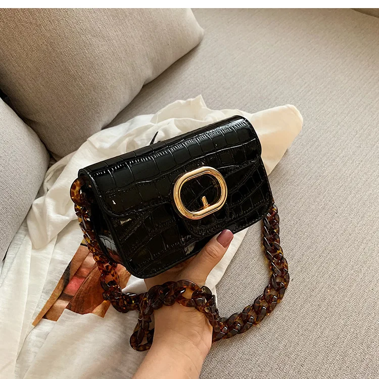 New Crocodile Chain Crossbody Bags for Women Acrylic Chain Women's Bags PU Leather Handbags Clutch Purse Bolso femenino