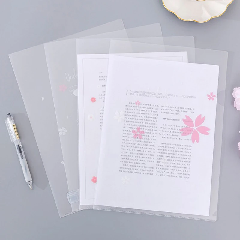 1 Pcs Kawaii Cute L Style A4 Sakura Transparent Binder File Folder Insert Folder Document Filing Clip Stationery