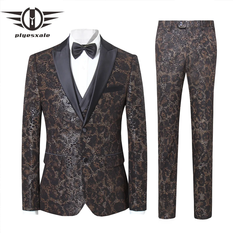 Plyesxale Новое поступление 5XL мужские свадебные костюмы костюм Homme Mariage 3 шт. Terno Masculino Slim Fit двойные сплавы Q861