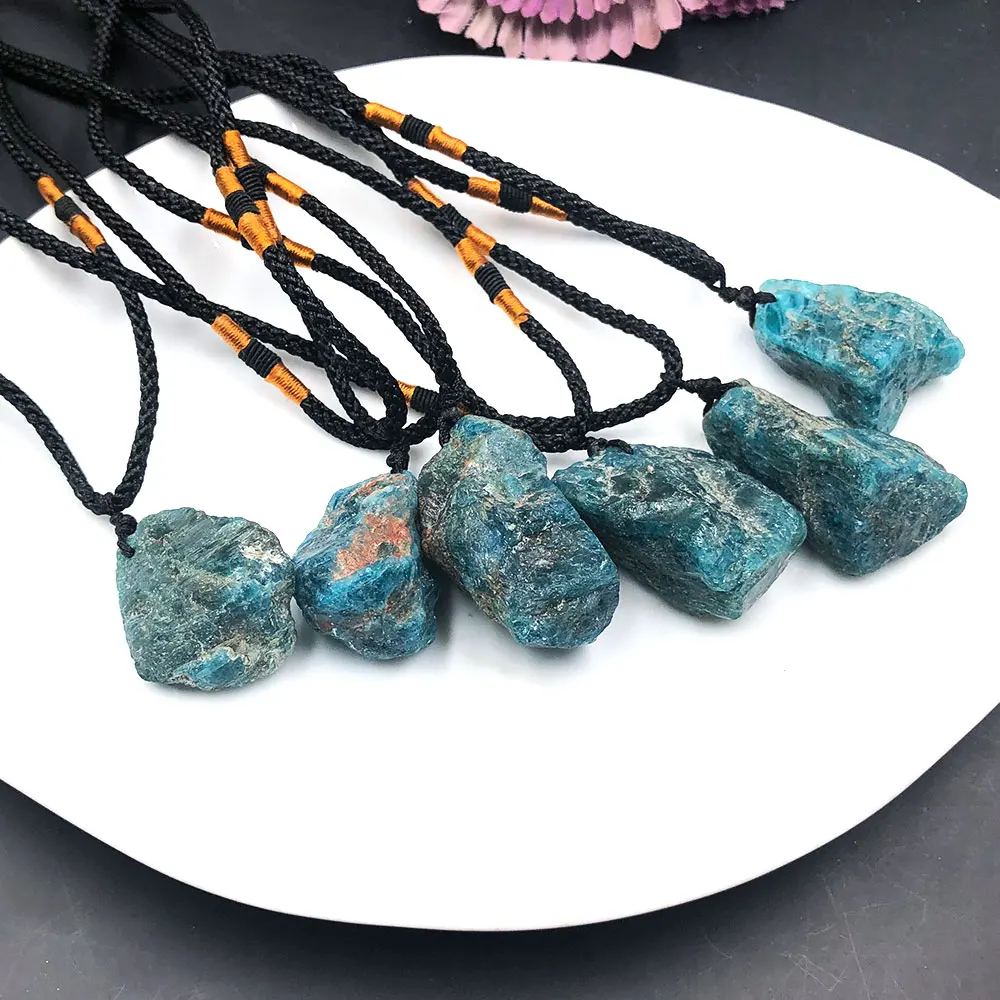 1pc Random Blue Apatite Rough Raw Natural Stone Pendant Necklace Quartz Crystal Healing Reiki Gift Gemstone Crafts Jewelry Decor