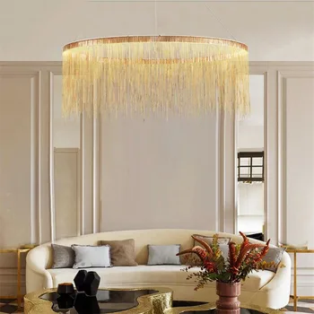 

Chandelier Lights Chrome European Art Design Chain Aluminum Hanging Lamp Round Romantic Led Lustre Pendant Ceiling Lamp Fixtures