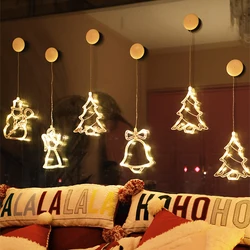 Christmas Bell Snowman Star Holiday Window Decor LED Sucker Lights Battery Power Christmas garland for Home Decoration bell