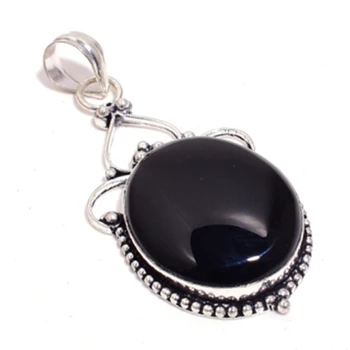

Genuine Black Onyx Pendant Silver Overlay over Copper , Hand made Women Jewelry gift, P8963