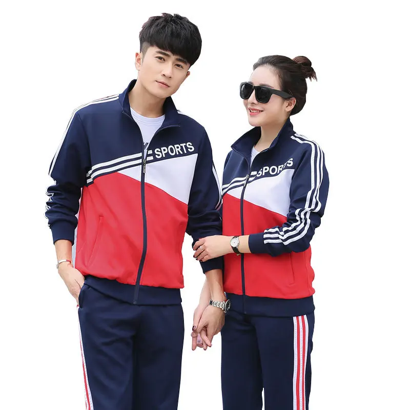 Spring Men Women Sportswear Tracksuit Stripe Printed Zip Up Jacket Sweatshirt+pant Lovers Running Jogging casual Set Sport Suit