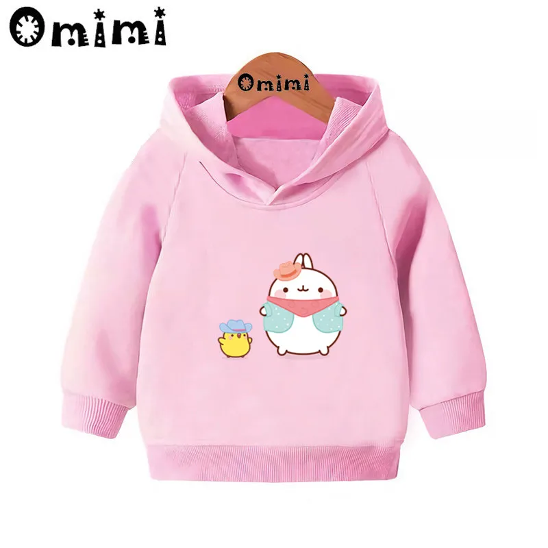 Molang and Piupiu/милые толстовки с героями мультфильмов; детские толстовки с капюшоном; крутой пуловер для малышей; топы для девочек и мальчиков; осенняя одежда; KMT5217 - Цвет: Pink-5217H