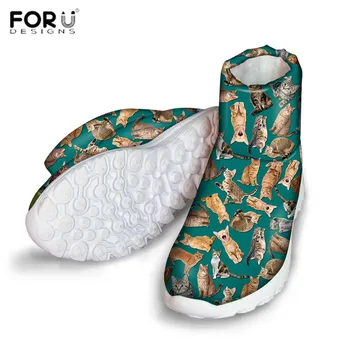 

FORUDESIGNS 2019 Snow Boots Women Kawaii Cats Printing Winter Women's Shoes Warm Flats Ankle Boots for Ladies Botines Mujer