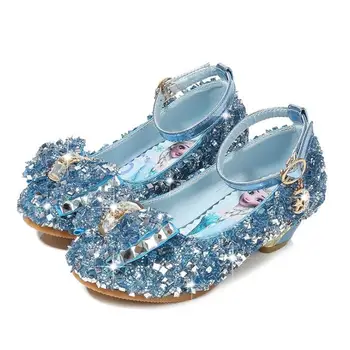 

Princess Kids Leather Sandals for Girls Bow Casual Shoes Glitter Children High Heel Girls Elsa Sandals Butterfly Knot