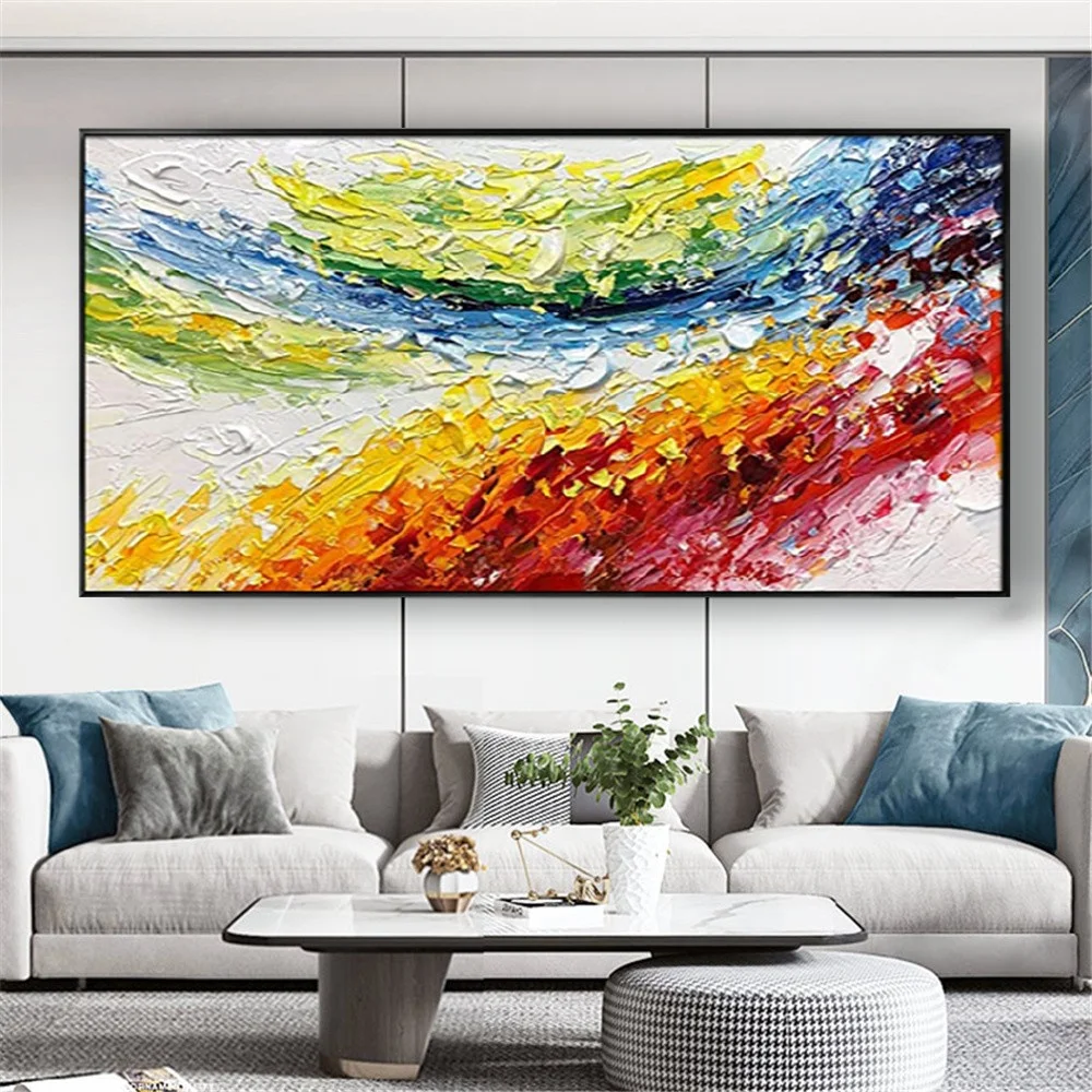 

Modern hand-painted oil painting abstract Line outline rainbow scenery mural canvas picture for home living room decor wall art