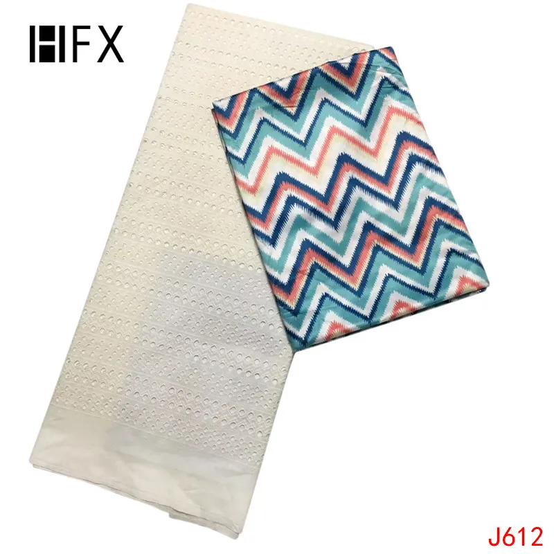 

HFX African Lace Fabric /High Quality White Guipure Lace + Multi Color Print Bazin Riche Getzner 2.5+2.5 Yards Fabric L612
