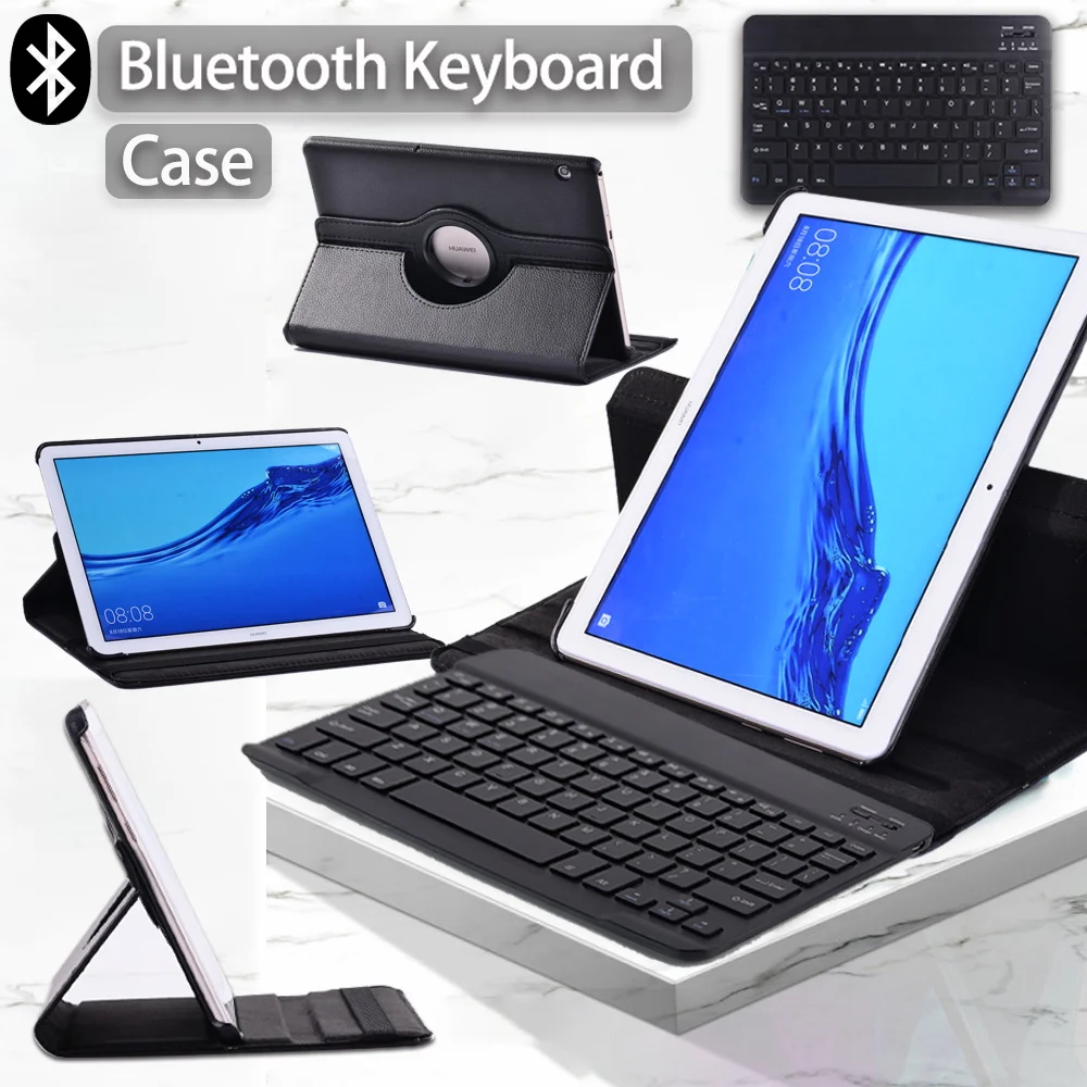Rotativa Capa de Couro pu para Huawei Mediapad Capa Dobrável Smart Tablet Case Teclado Bluetooth Caneta t5 10 10.1