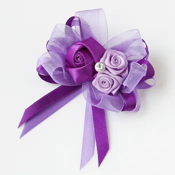 

Wedding Supplies Bride Bridesmaid Sister Group Corsage Wrist Flower Rose Drill Champagne Purple Ribbon Mind Flowers