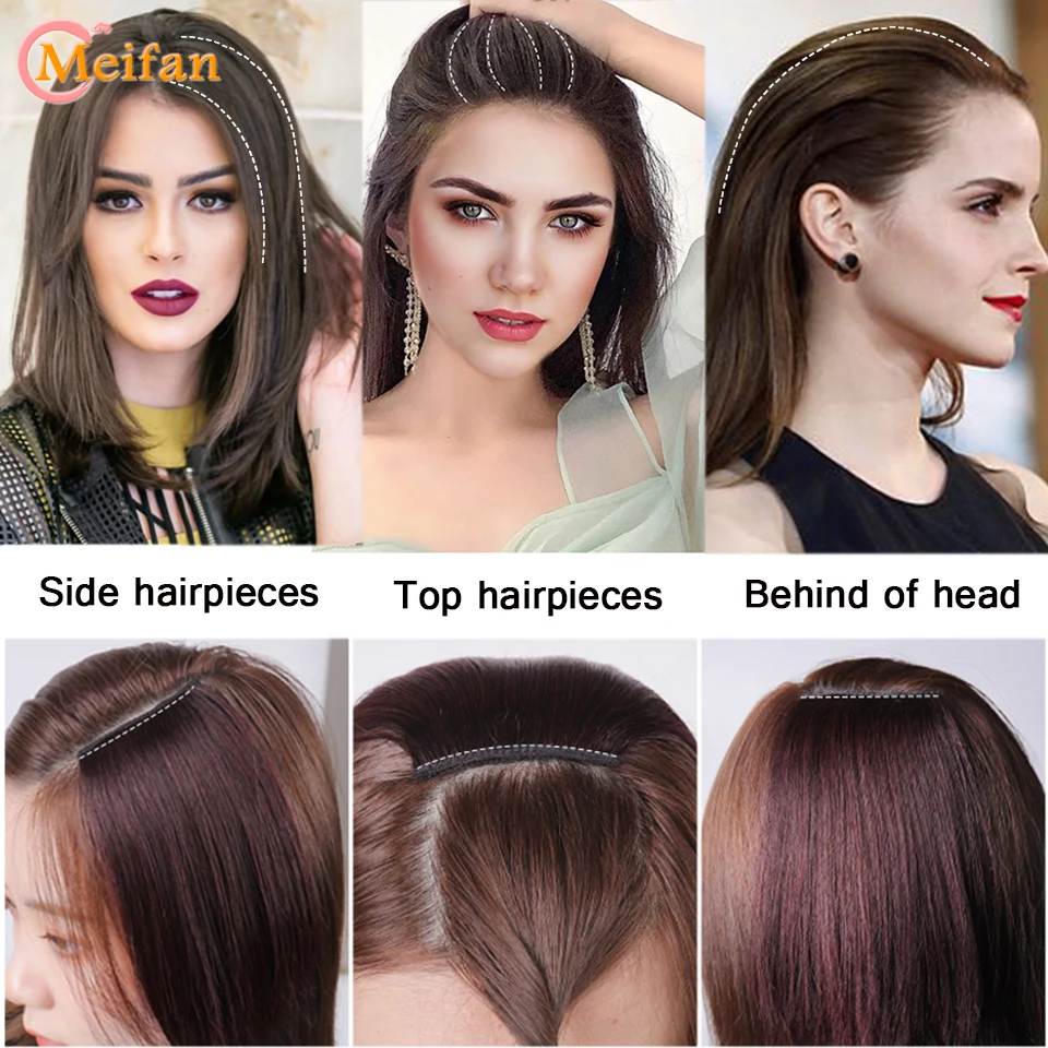 Synthetic Short Straight Patch Hair Pieces Invisible Clip in Hair Extension Fluff Natural Fake Pad Hight Hairpieces
