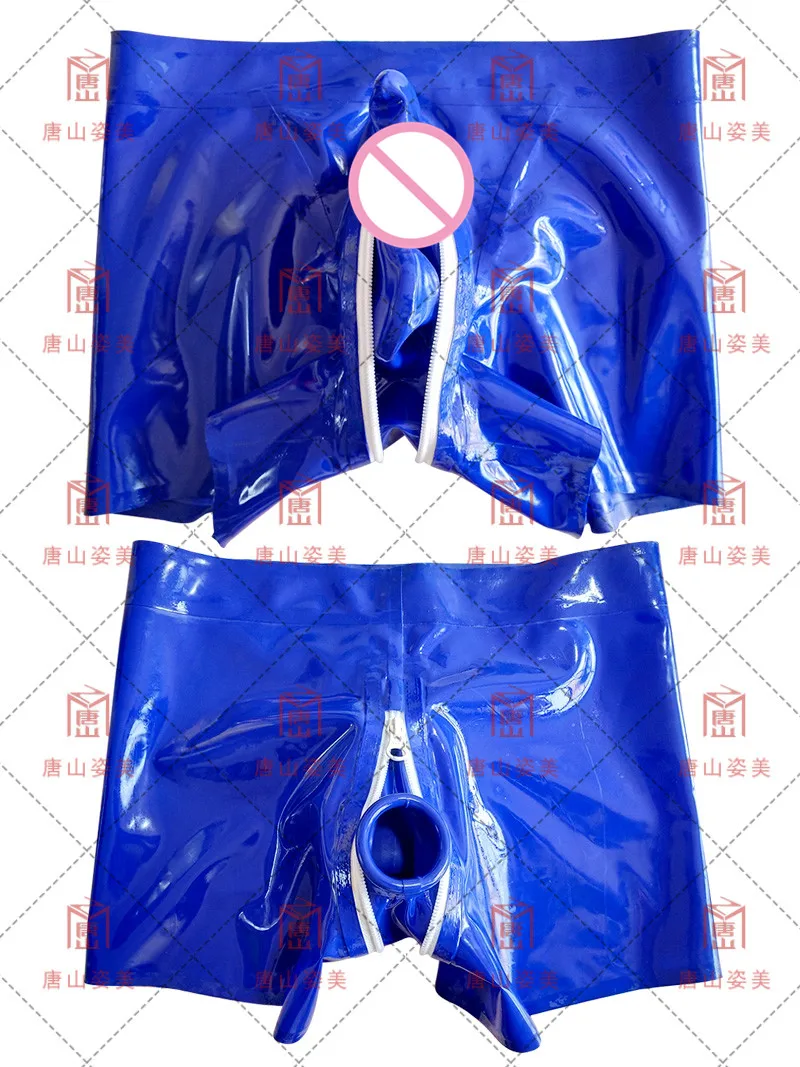 

BLUE MEN LATEX UNDERWEAR ZIP HIDDEN TWO CONDOMS CUSTOM MADE