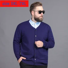 Модный супер большой мужской утепленный свитер осень зима v-образный вырез Повседневный компьютерный вязаный кардиган, большие размеры 3XL 4XL 5XL 6XL 7XL