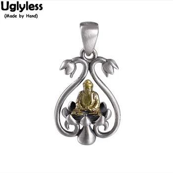 

Uglyless Meditate Buddha Pendant No Chains Real 925 Silver Monk Studs Earrings Thai Silver Lotus Jewelry Sets Buddhistic Gifts