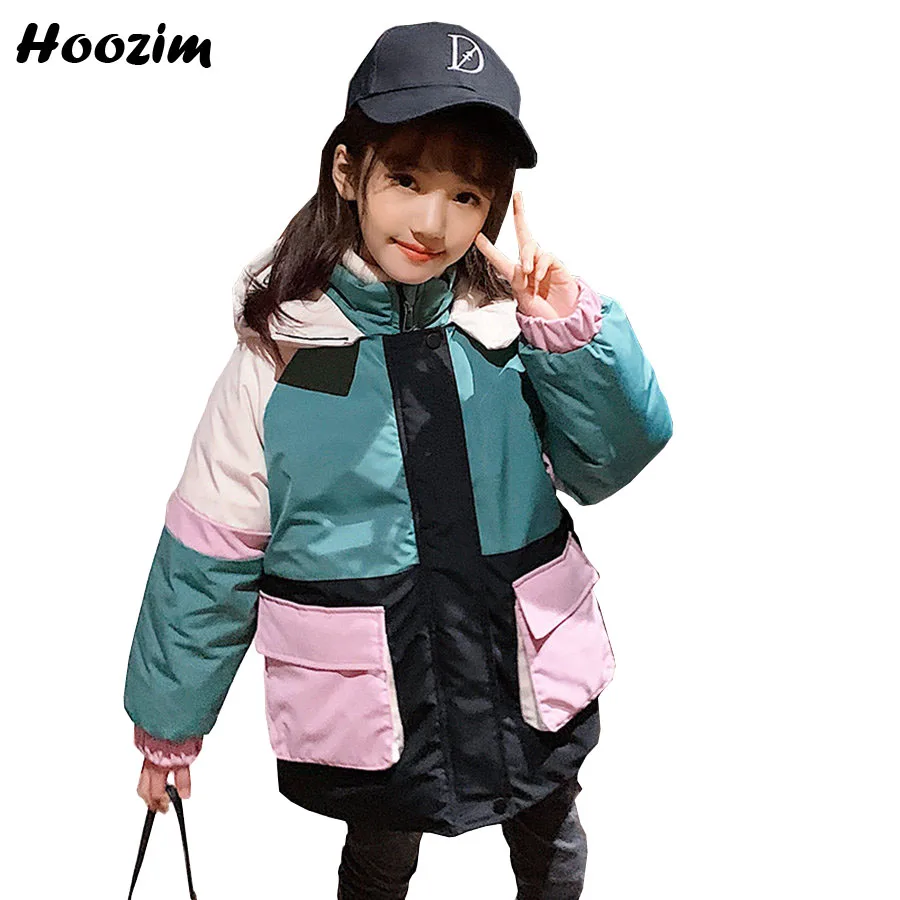 

Winer Hooded Quilted Jacket girls 4-13 Age High Street Colorblock Parka Children Gorgeous Orange Thick Warm Outerwear Coat Girls