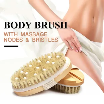 

2 in 1 Body Bath Massage Brush Soft Bristle Oval Wooden Shower Brush with Grip Strap HJL2019