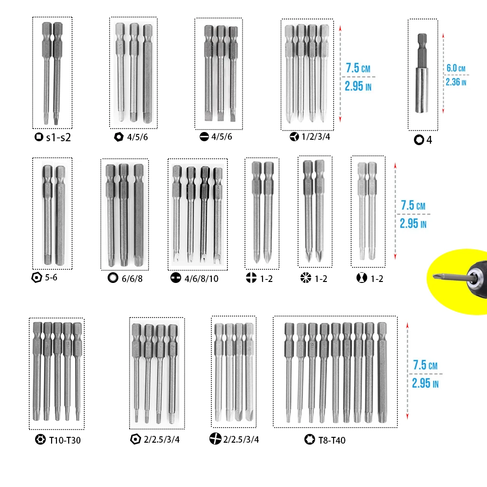 Hot 50pcs 1/4&quot 75mm Practical High Hardness Chrome Vanadium Steel Extra Long Reach Bit Set Screwdriver Bits Kit | Инструменты