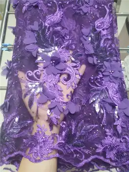

Wholesales Latest Purple African 3D Applique Lace Fabric with with Stones For Wedding Long Dresses