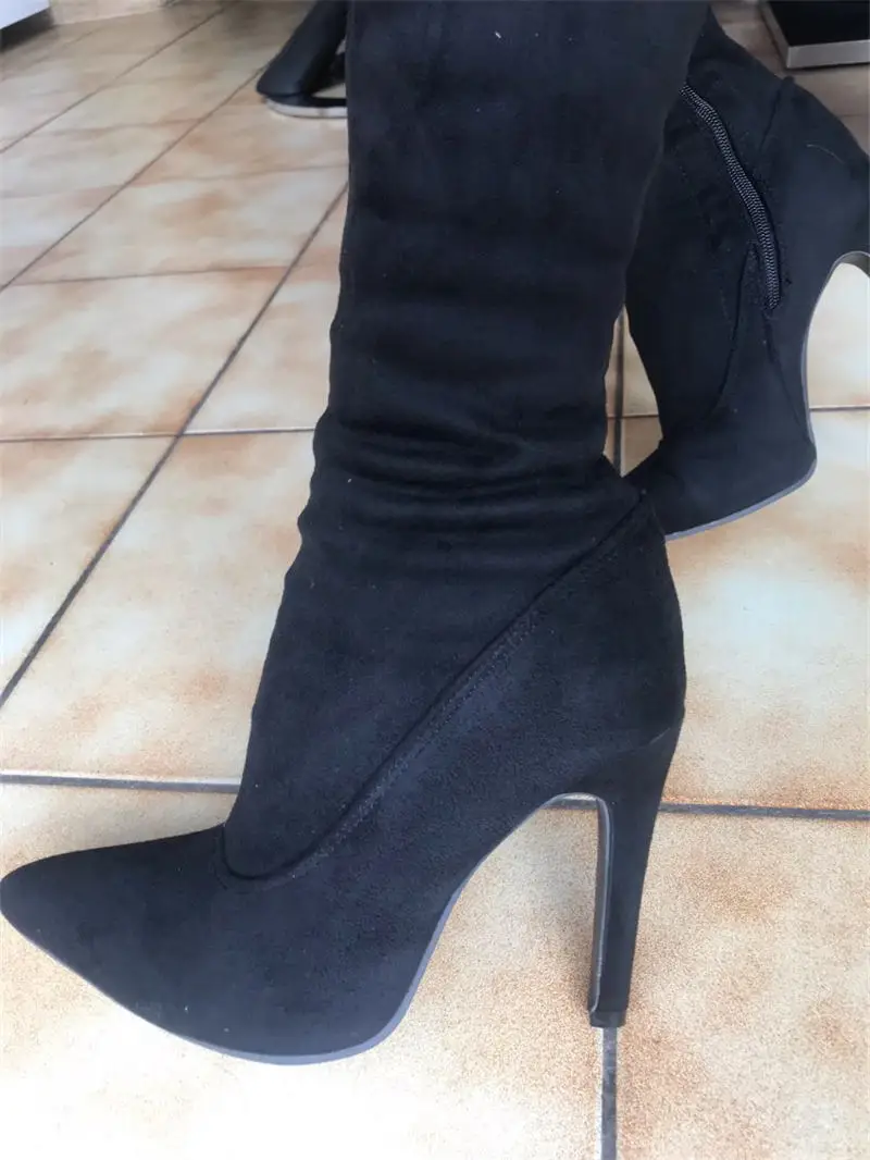 Новая Брендовая женская обувь женские ботфорты выше колена, большие размеры 32-48 пикантные вечерние сапоги на тонком высоком каблуке Женская обувь