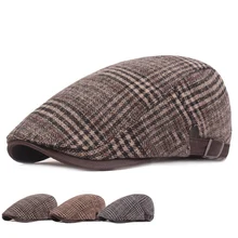 Новая модная осенняя и зимняя мужская шапка для пожилых людей, шапка для крикета, Классический английский клетчатый шерстяной берет