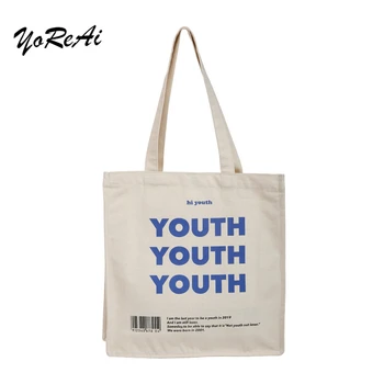 

YoReAi Original Handbag Letter Print Women Bag Fashion Style Ladies Canvas Bags Solid Color Women Handbag Portable Shopping Tote