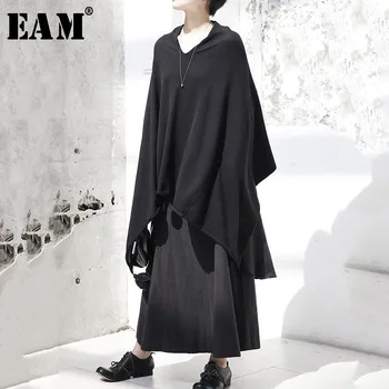 

[EAM] Black Irreuglar Big Size Knitting Sweater Loose Fit Round Neck Long Sleeve Women Pullovers New Fashion Spring 2020 JI089