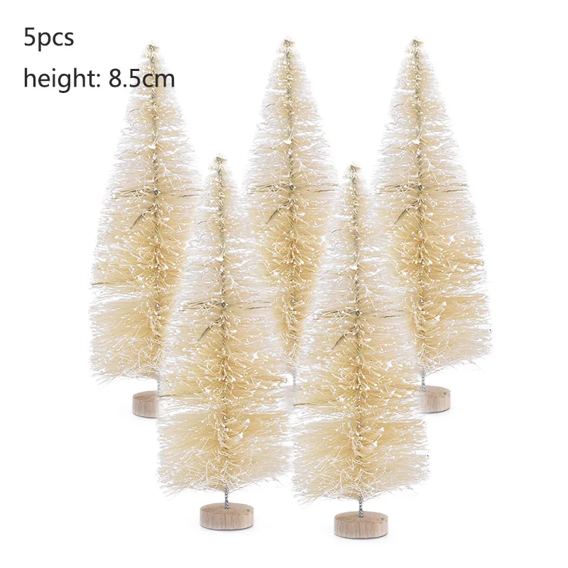 8.5cm-beige 5 шт. деревянные Сизалевые Рождественские Мини-елки из золота и серебра, Искусственные Рождественские елки для украшения рождества, сделай сам, снежный лес, виллиаж, реквизит - Цвет: 8.5cm-beige