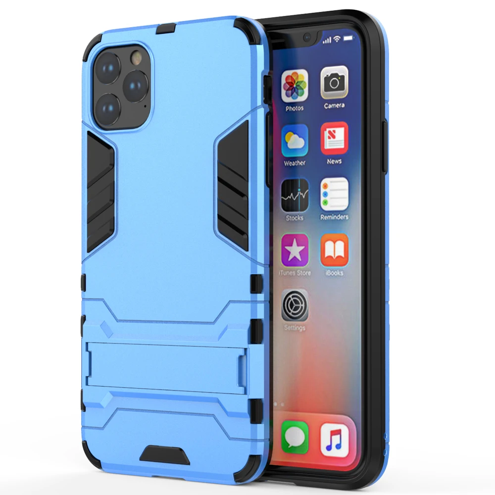 10 шт./партия, противоударный бронированный чехол для iphone 11 Pro Max, Гибридный Силиконовый твёрдый ПК, задняя крышка для iphone 11, чехол для телефона - Цвет: Небесно-голубой