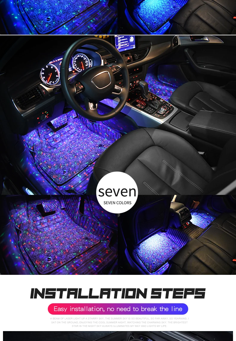 Britgenrl 1 шт. автомобильный атмосферный светильник, 7 цветов, голосовой пульт дистанционного управления, лампа для автомобильного сиденья, нижний Звездный светильник s USB, автомобильная декоративная лампа