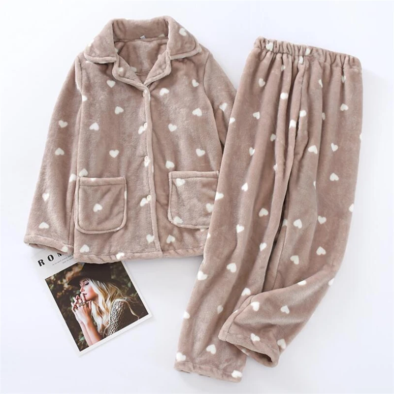 Модная флисовая Пижама, комплект зимней женской теплой домашней одежды, костюм из 2 предметов, Коралловая бархатная рубашка для сна+ штаны