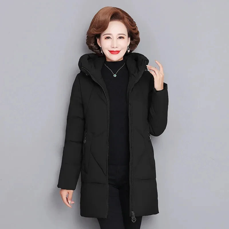 2025 New Winter Padded Jacket Mother Mid-Aged and elderly female Long Cotton-Padded Jacket Thick Parkas Mother Down Cotton Coat
