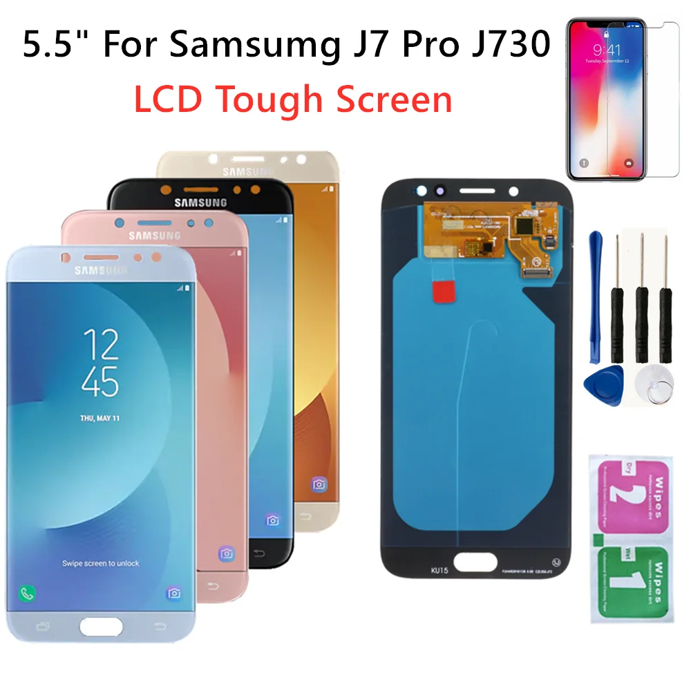 

LCD For SAMSUNG Galaxy J7 Pro 2017 J730 J730FM/DS Display Touch Screen Digitizer Assembly With Tools Tempered Glass Film