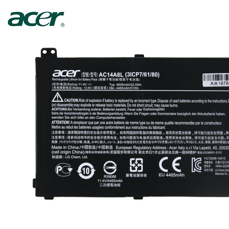 Аккумулятор для ноутбука acer Aspire VN7-571 VN7-571G VN7-591 VN7-591G VN7-791G KT.0030G. 001 аккумулятор большой емкости 11,4 V 4605 мА/ч, AC14A8L