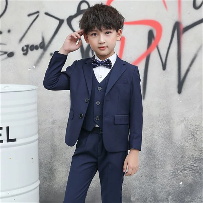

Kids Blazer Jacket +Pants+Vest 3-Pcs Set Boy's Tuxedo Suit Flower Boys Formal Wedding Suit Children Party Host Costume