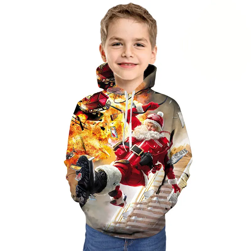 Enfants Garçon T-shirt de Noël Sweat à Capuche de Bande Dessinée Santa Reindeer Sweat Imprimé 3D