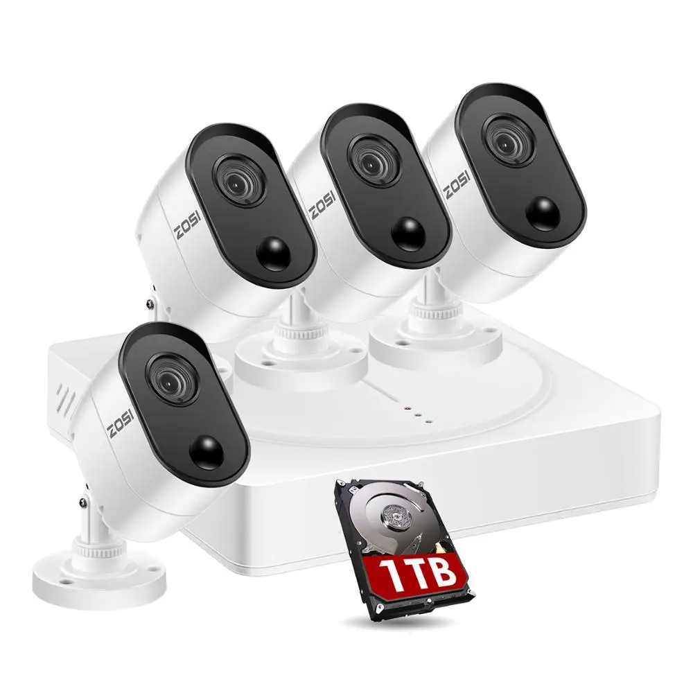ZOSI CCTV System 8CH 1080P DVR with PIR sensor 4pcs 1080P 2.0MP Security Cameras IR outdoor IP66 Home Video Surveillance kit