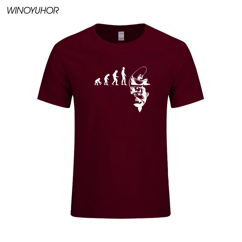 Wine Новая Evolution Fishinger Футболка мужская летняя рыба шутка Рыбак футболки с карпом хлопок Лето короткий рукав Забавный подарок футболка - Цвет: Wine