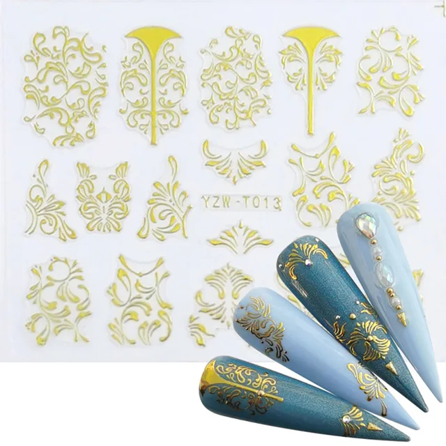 Nail Stickers for Manicure Nail Sticker Sliders For Nails Decal Self-adhesive Nails Figures Transfer Black DIY Accessories YZW-T013 golden