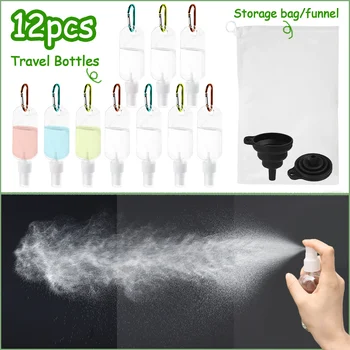 

10PCS 1.7oz Hand Sanitizer Bottle Leakproof Travel Fine Mist Spray Bottle with Carabiner Funnel Storage Bag for Alcohol Liquid