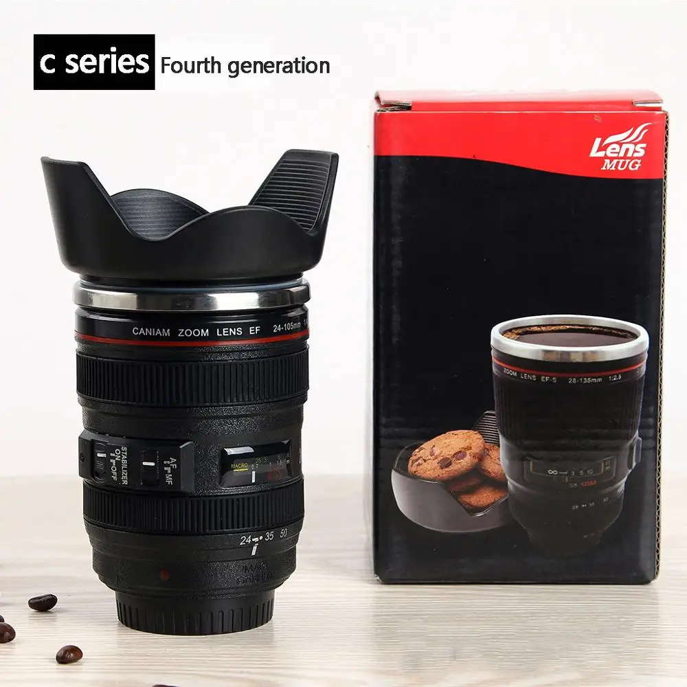 4-black 400ML Объектив камеры кофейная чашка креативная бутылка для воды из нержавеющей стали с крышкой Марка кружка-шейкер бутылка протеиновый шейкер изолированный стакан - Цвет: 4-black 400ML