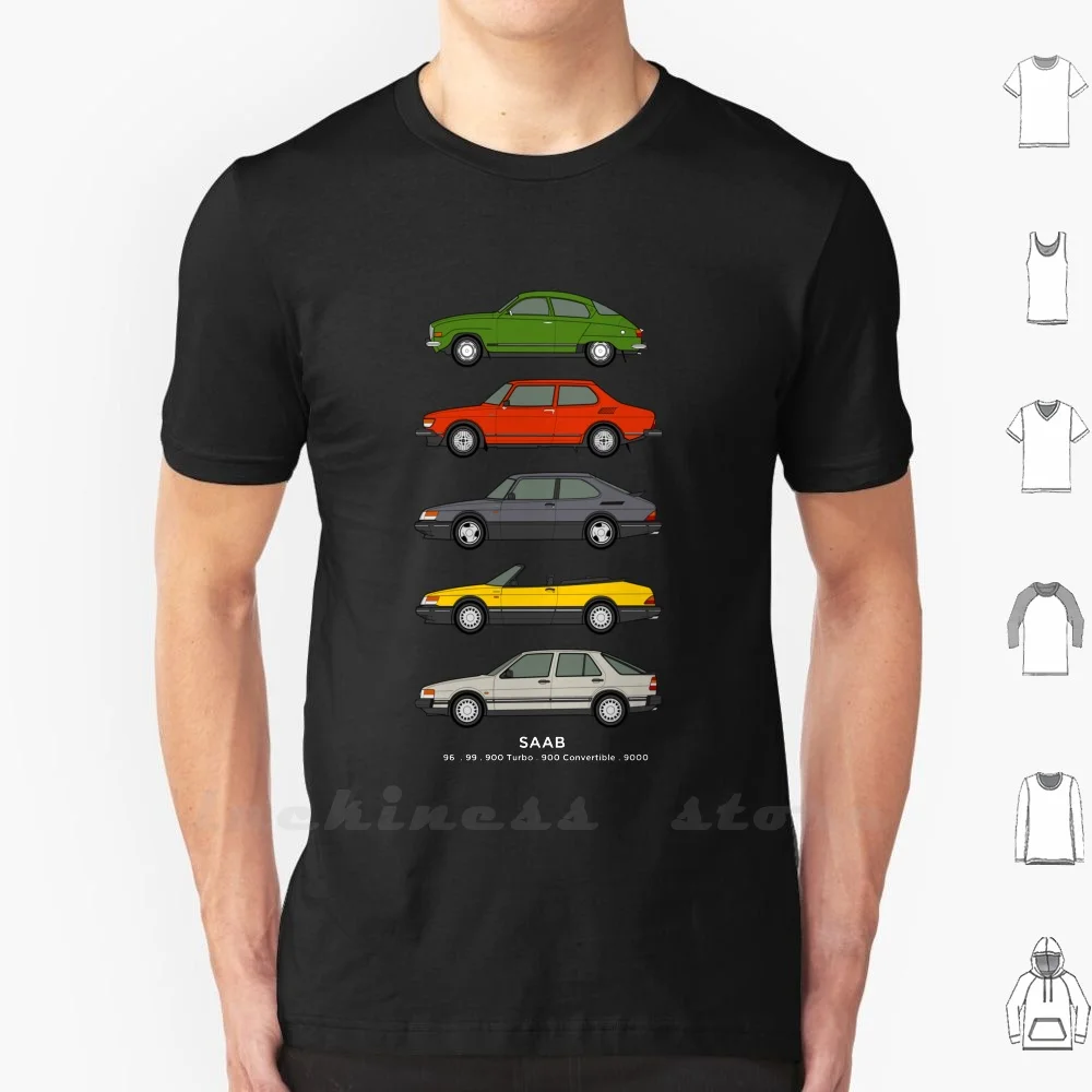 Классическая футболка для иллюстрации автомобилей Saab 900 Turbo 99 96 V4 9000 900|Футболки| |