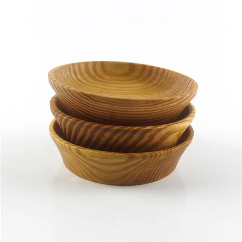 4PCS Log Mini Soy Sauce Dish Round Seasoning Dipping Plates Solid Wood Vinegar Dish Retro Flavour Dish Hotel Supplies