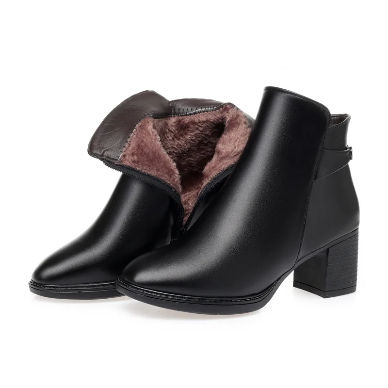 Fujin botas de nieve de piel genuina zapatos calientes de felpa de moda botines de lana de mujer gruesa caliente para mujeres botas de invierno|Botas de nieve| - AliExpress