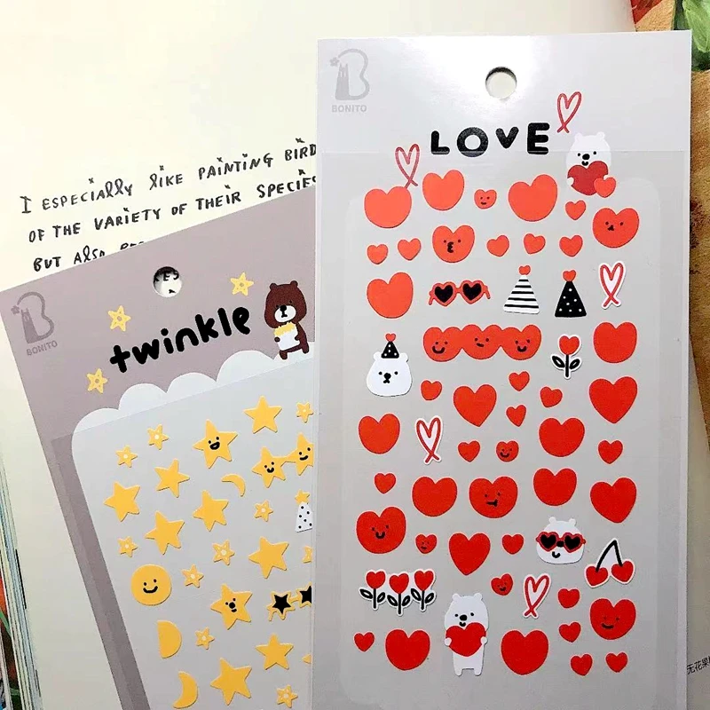 Cute Star Heart Korea Stickers Scrapbooking Material Journal Card Diary Sketchbook Decor DIY Mark Sticker Hobby Craft Supplies