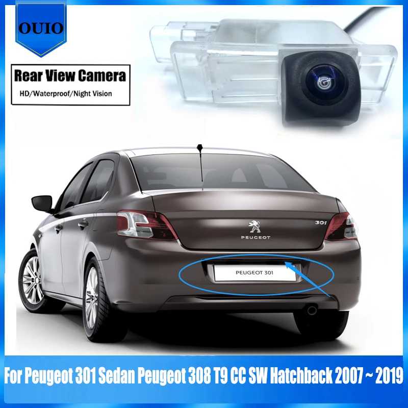 Cámara de visión trasera para coche, videocámara de marcha atrás para estacionamiento, para Peugeot 301, sedán, Peugeot 308, T9, CC, Hatchback, 2007 ~ 2019|Cámara para vehículos| - AliExpress