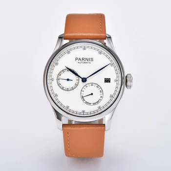 

Classical Parnis 43mm White Dial Men's Watch Blue Marks Power Reserve Indicator ST2530 Automatic Movement Men's Relogio